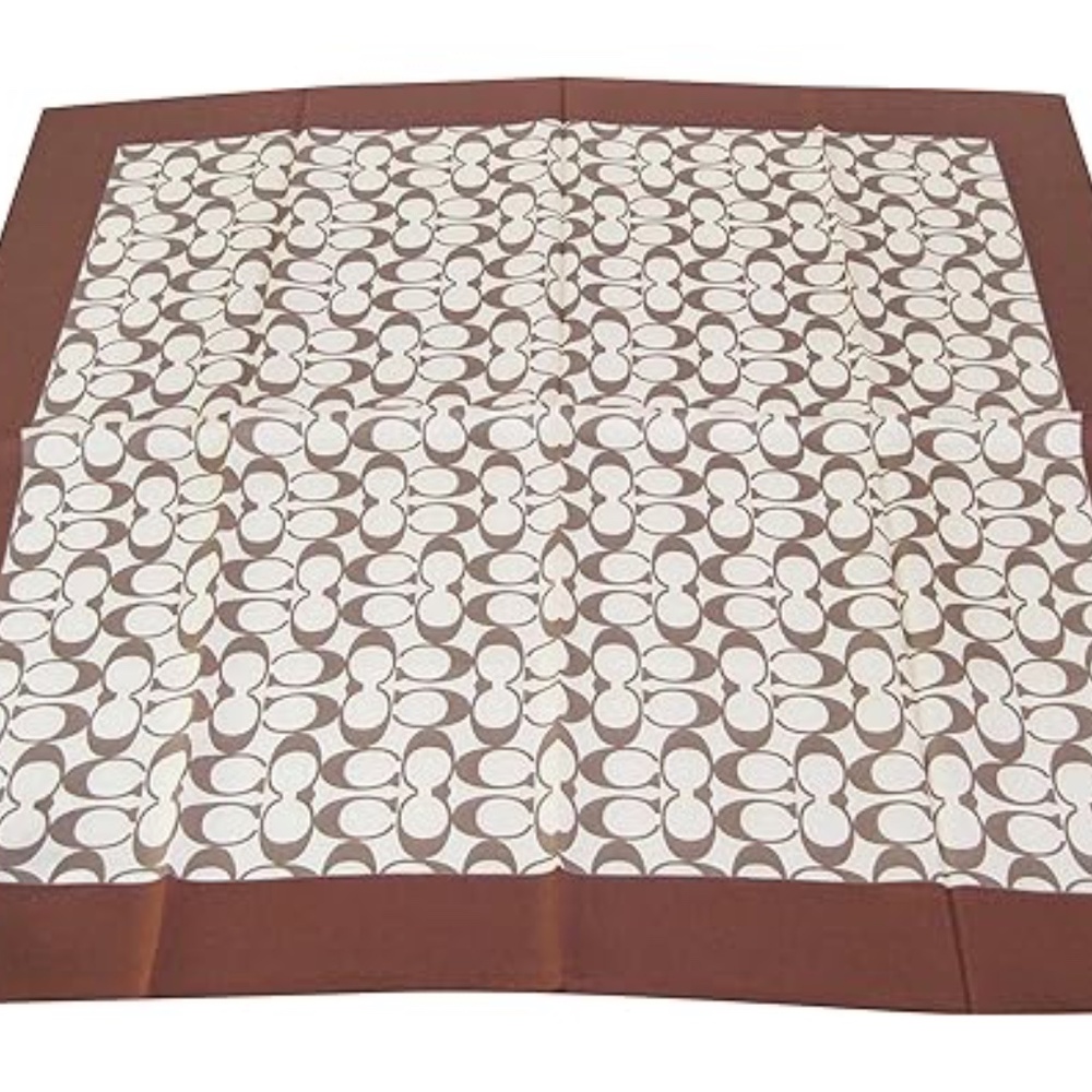 COACH SCARF 27" SILK SHEER KHAKI/BROWN W/COACH LOGO NWT RETIRED - Picture 4 of 4